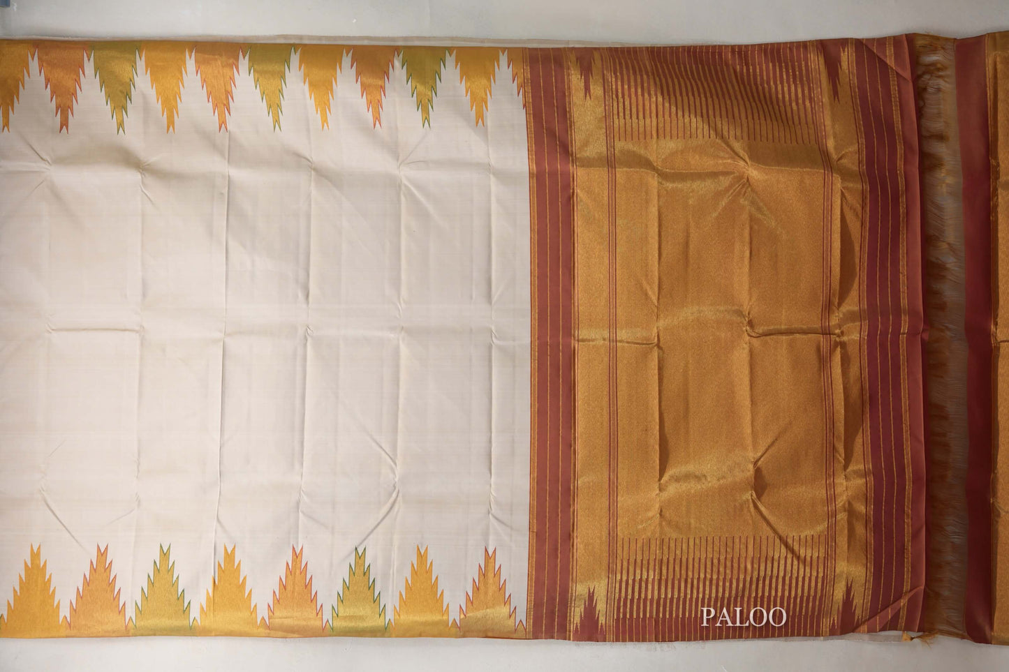 Dual Tone of Cream and Olive Green Vintage Kanjivaram Silk Saree paloo