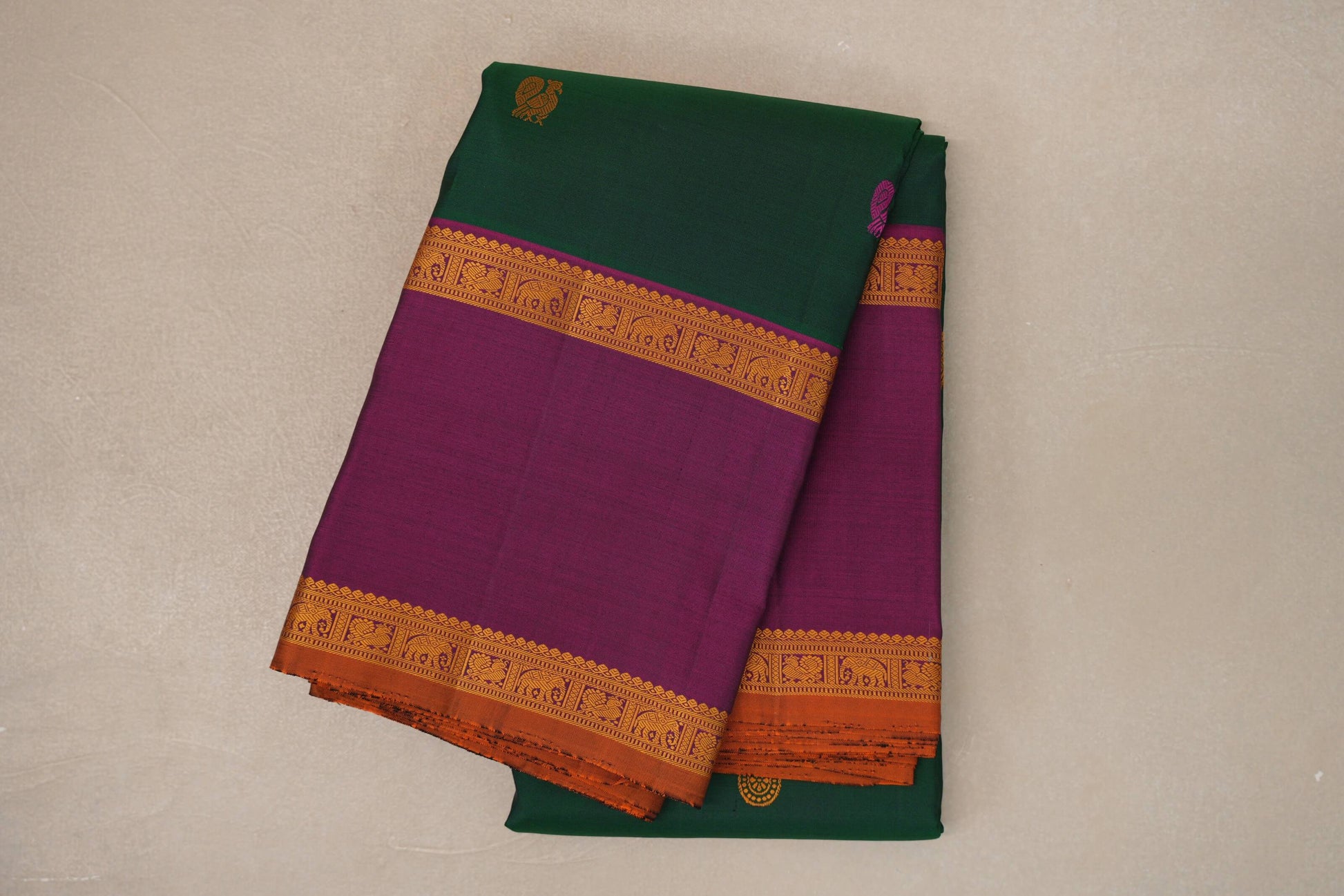Forest Green with Rettai Pettu Borders Vintage Kanjivaram Silk Saree