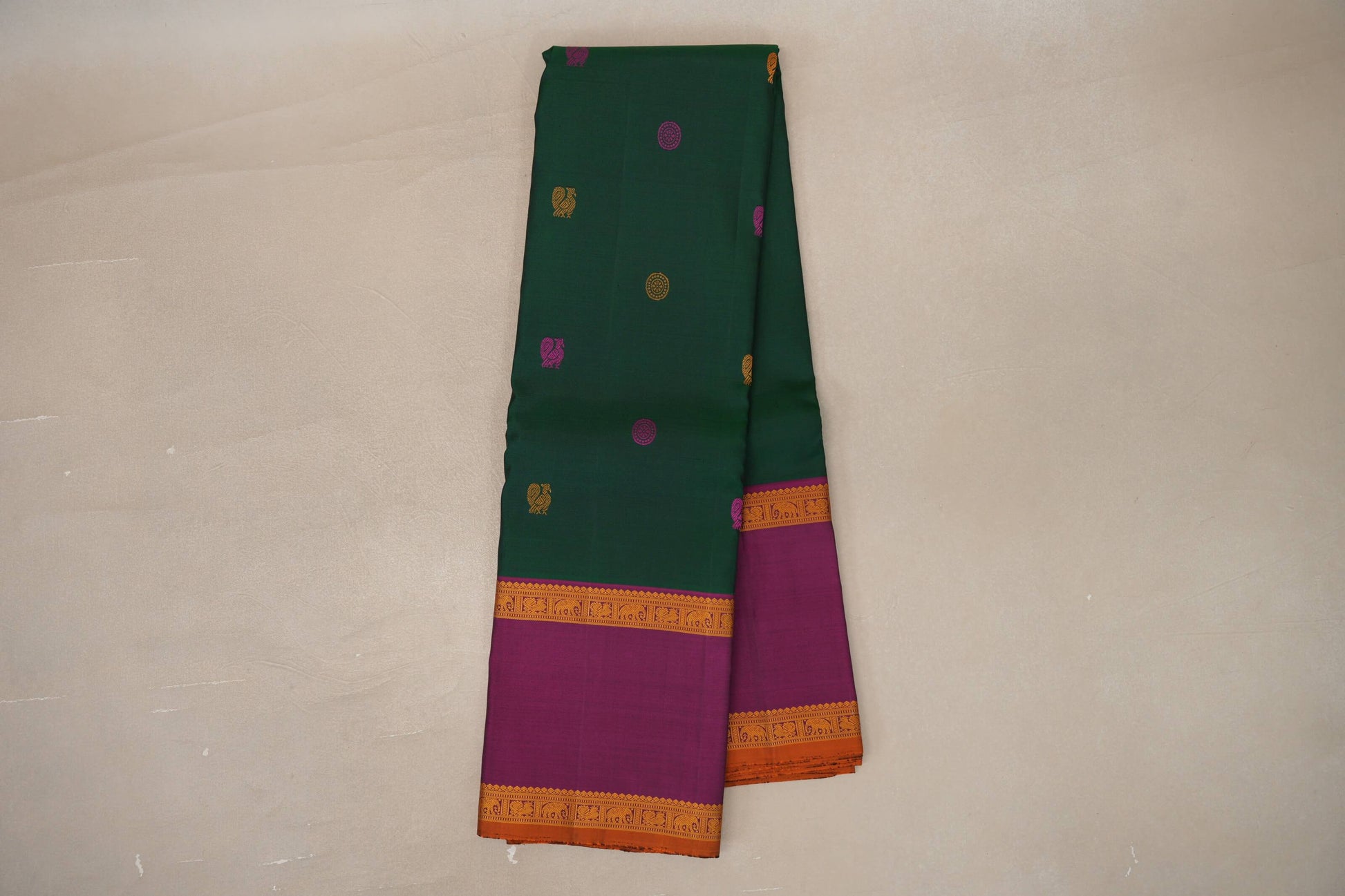 Online Forest Green with Rettai Pettu Borders Vintage Kanjivaram Silk Saree