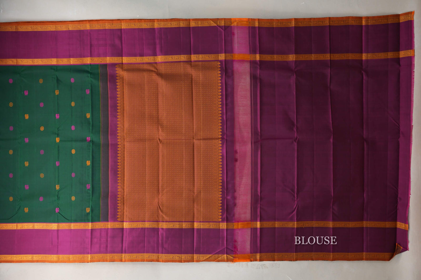 Forest Green with Rettai Pettu Borders Vintage Kanjivaram Silk Saree blouse