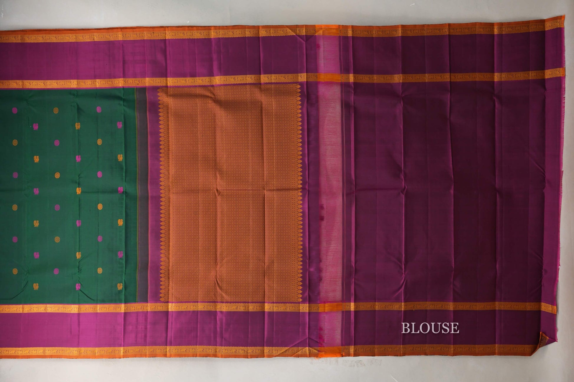 Forest Green with Rettai Pettu Borders Vintage Kanjivaram Silk Saree blouse
