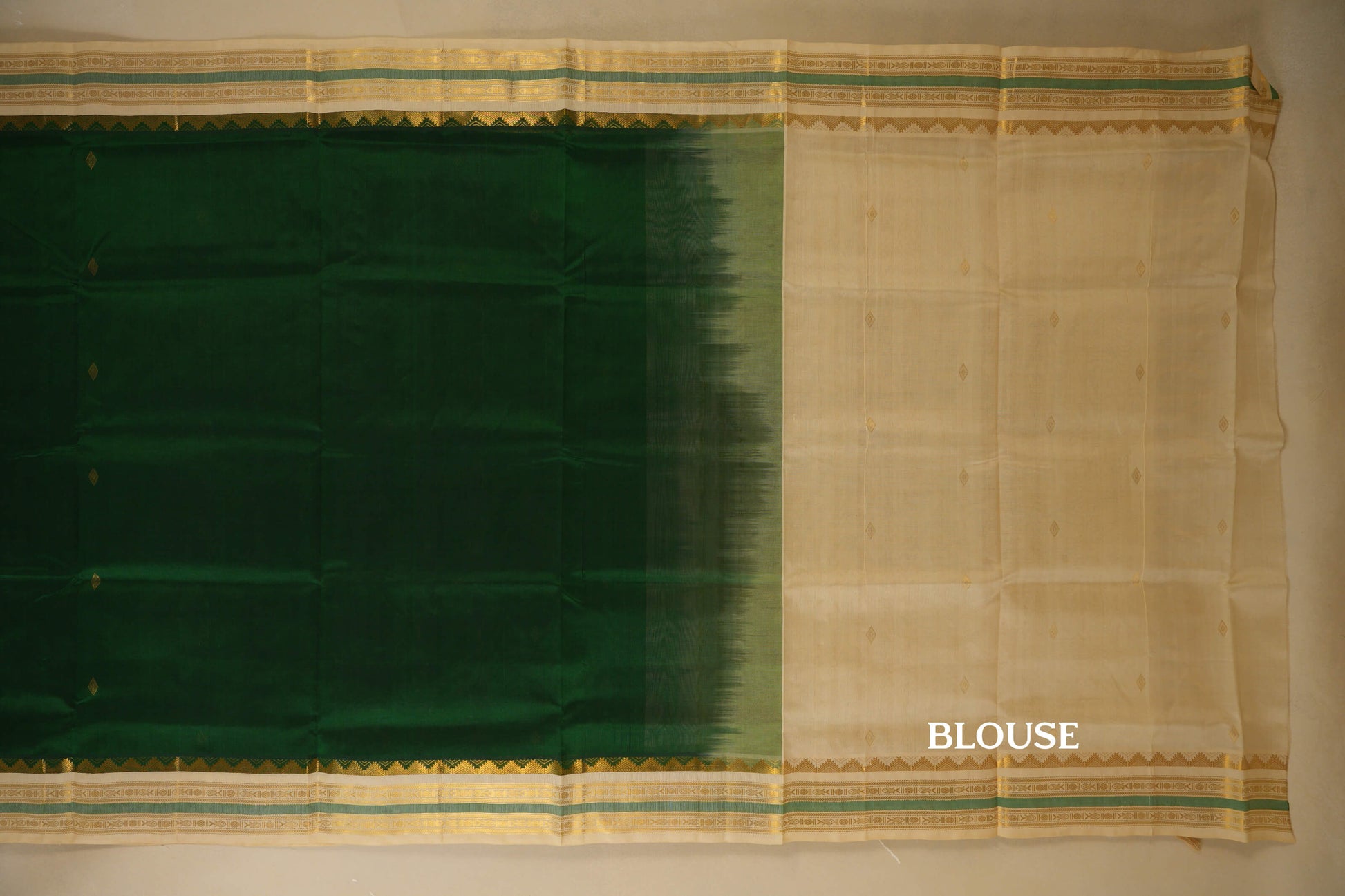 Bottle Green with Off-white Borders Silk Cotton Saree blouse