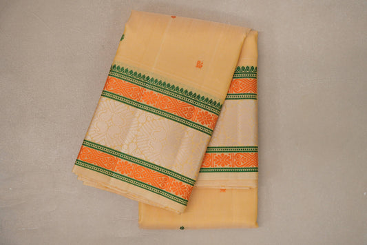 Light Yellow with Multi Color Thread Woven Borders Vintage Kanjivaram Silk Saree saree