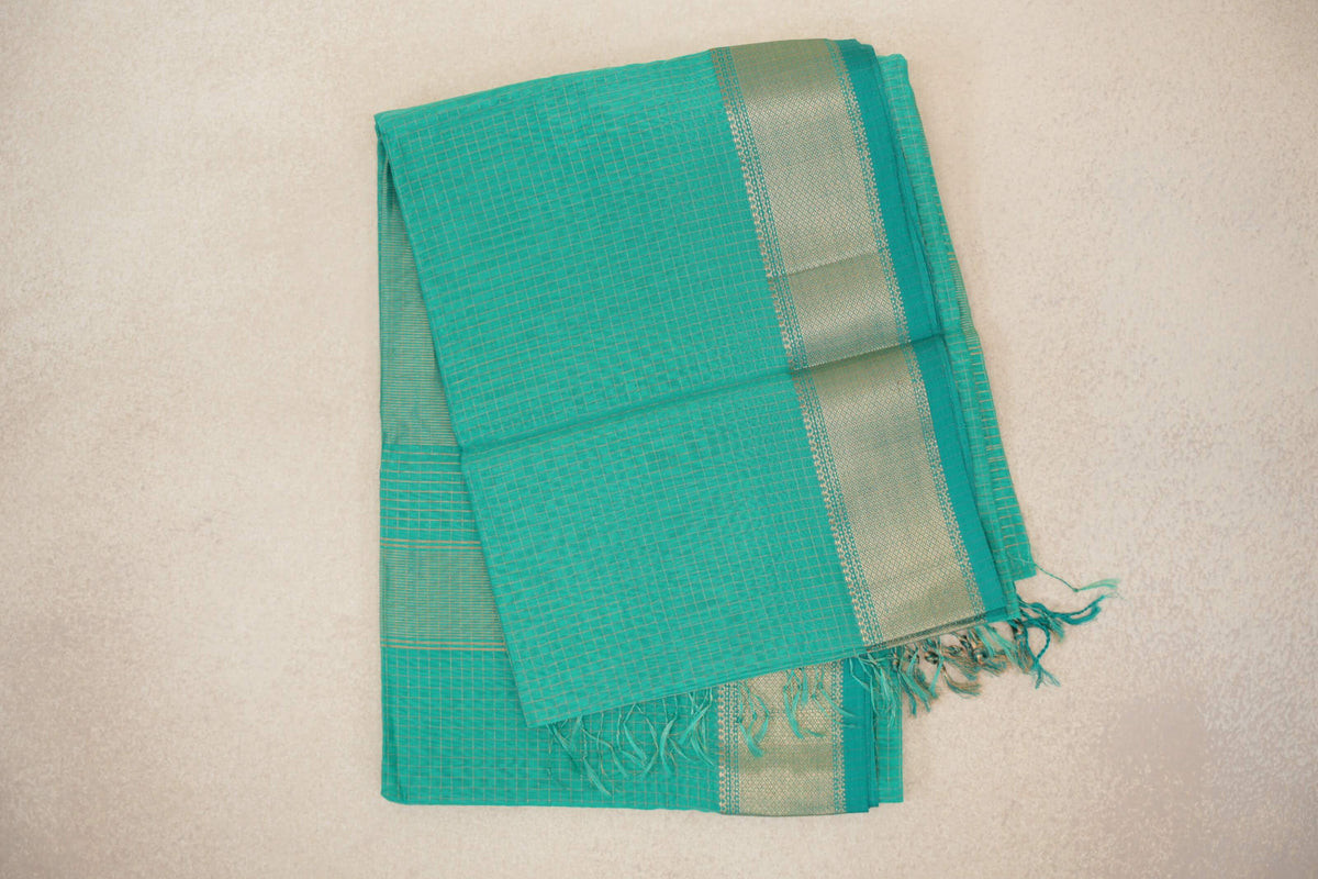 Turquoise Green Maheshwari Silk Cotton Saree by Shreenivas Silks PSSR0110642