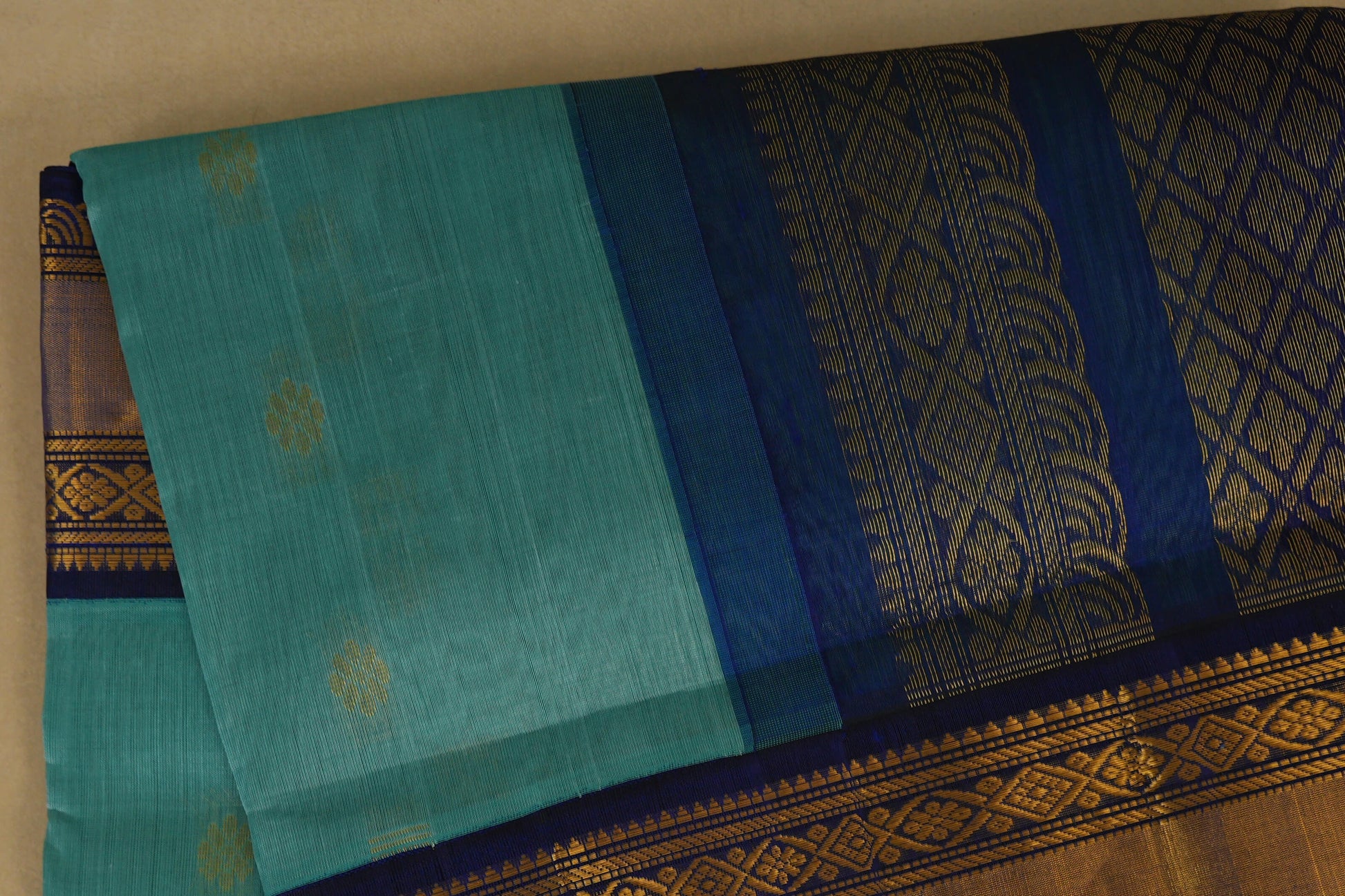 Sky Blue with Navy Blue Borders Silk Cotton Saree body