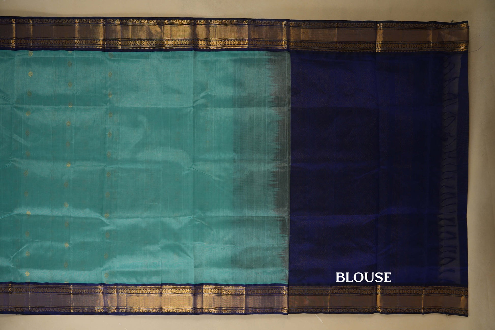 Sky Blue with Navy Blue Borders Silk Cotton Saree blouse