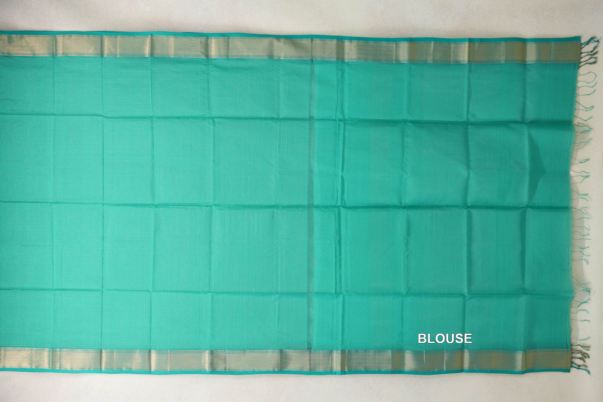 Turquoise Green Maheshwari Silk Cotton Saree by Shreenivas Silks PSSR0110642
