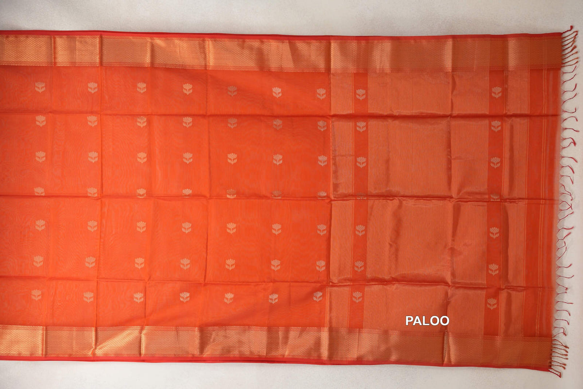 Reddish Orange with Red Selvedge Maheshwari Silk Cotton Saree by Shreenivas Silks PSSR0110643