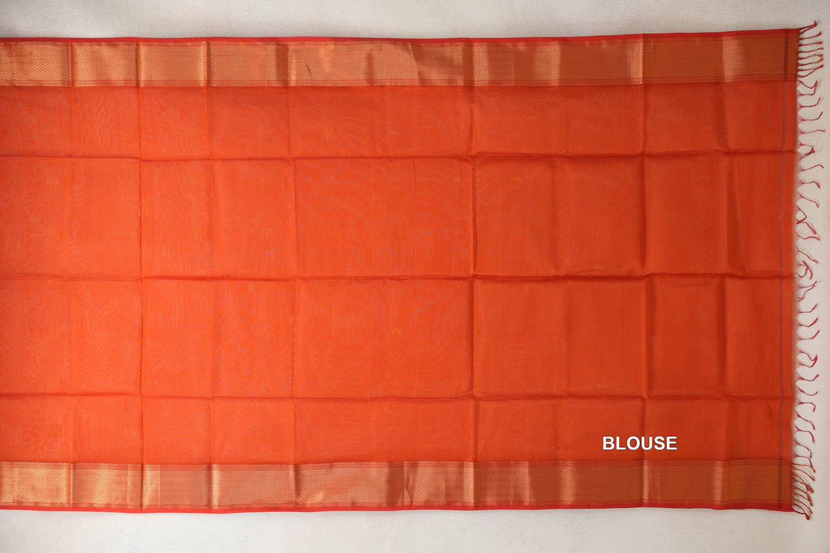 Reddish Orange with Red Selvedge Maheshwari Silk Cotton Saree by Shreenivas Silks PSSR0110643