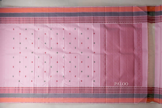 Baby Pink with Multi Color Borders Vintage Kanjivaram Silk Saree paloo