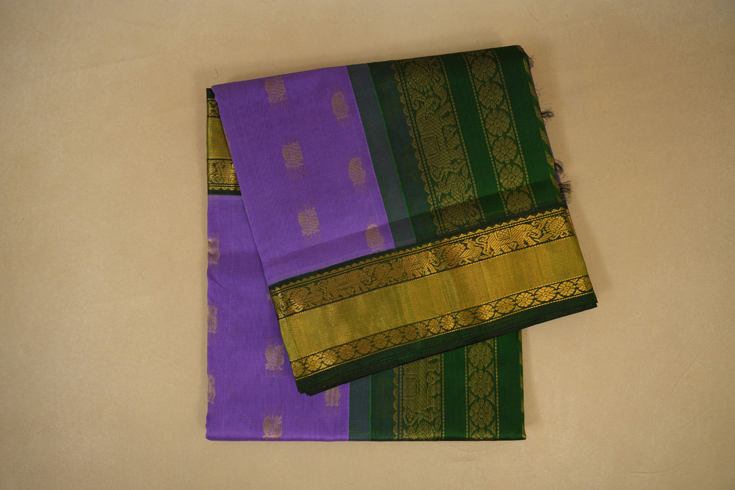 Lavender with Bottle Green Borders Silk Cotton Saree