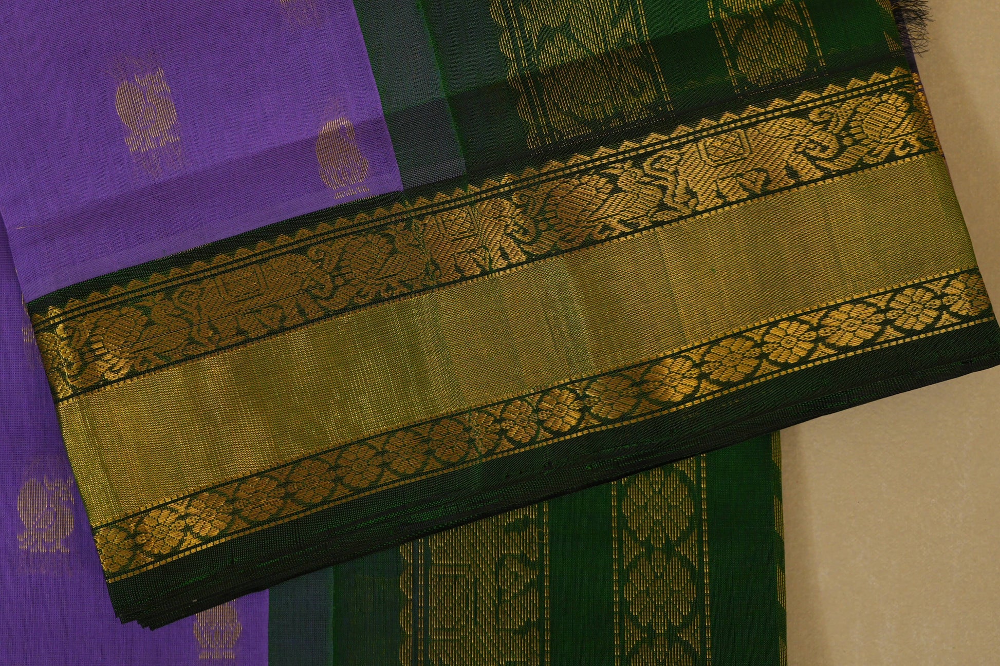 Lavender with Bottle Green Borders Silk Cotton Saree online