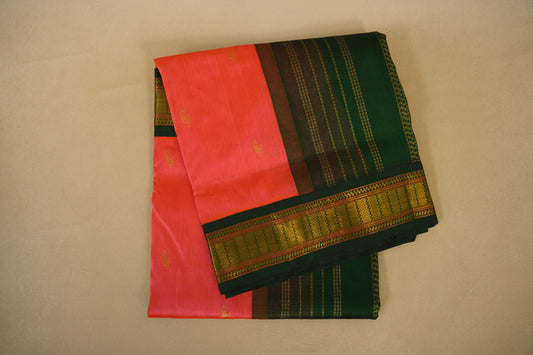 Peach Pink with Bottle Green Borders Silk Cotton Saree Saree by Shreenivas Silks PSSR018390