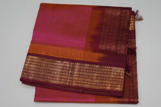 Peach pink silk cotton saree