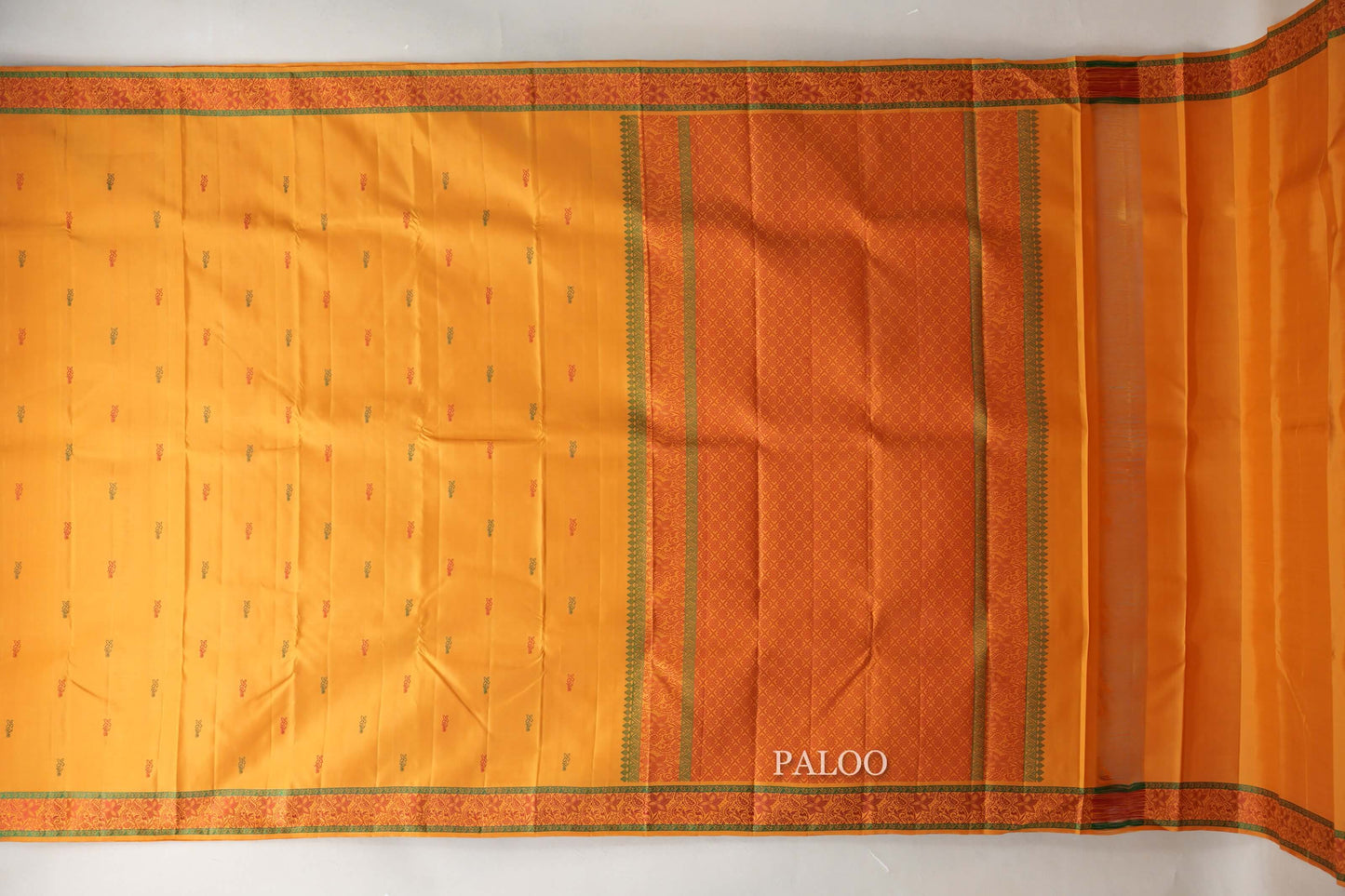 Mustard Orange Vintage Kanjivaram Silk Saree paloo