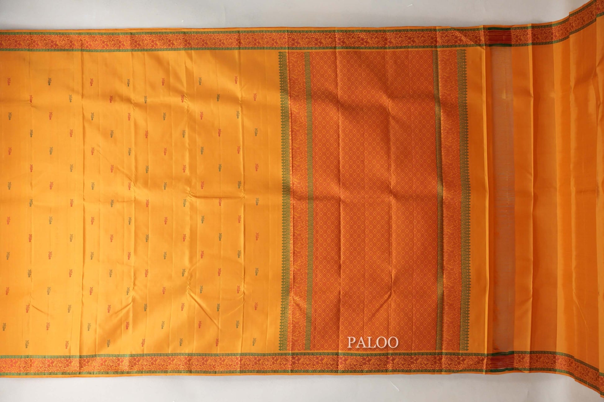 Mustard Orange Vintage Kanjivaram Silk Saree paloo