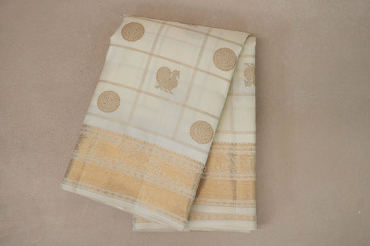folded Cream Vintage Heirloom Kanjivaram Silk Saree