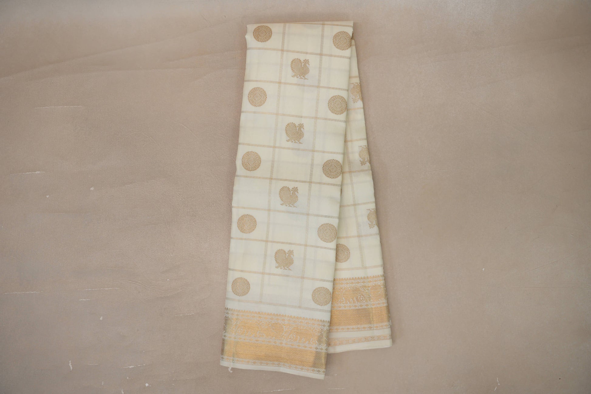 Cream Vintage Heirloom Kanjivaram Silk Saree online