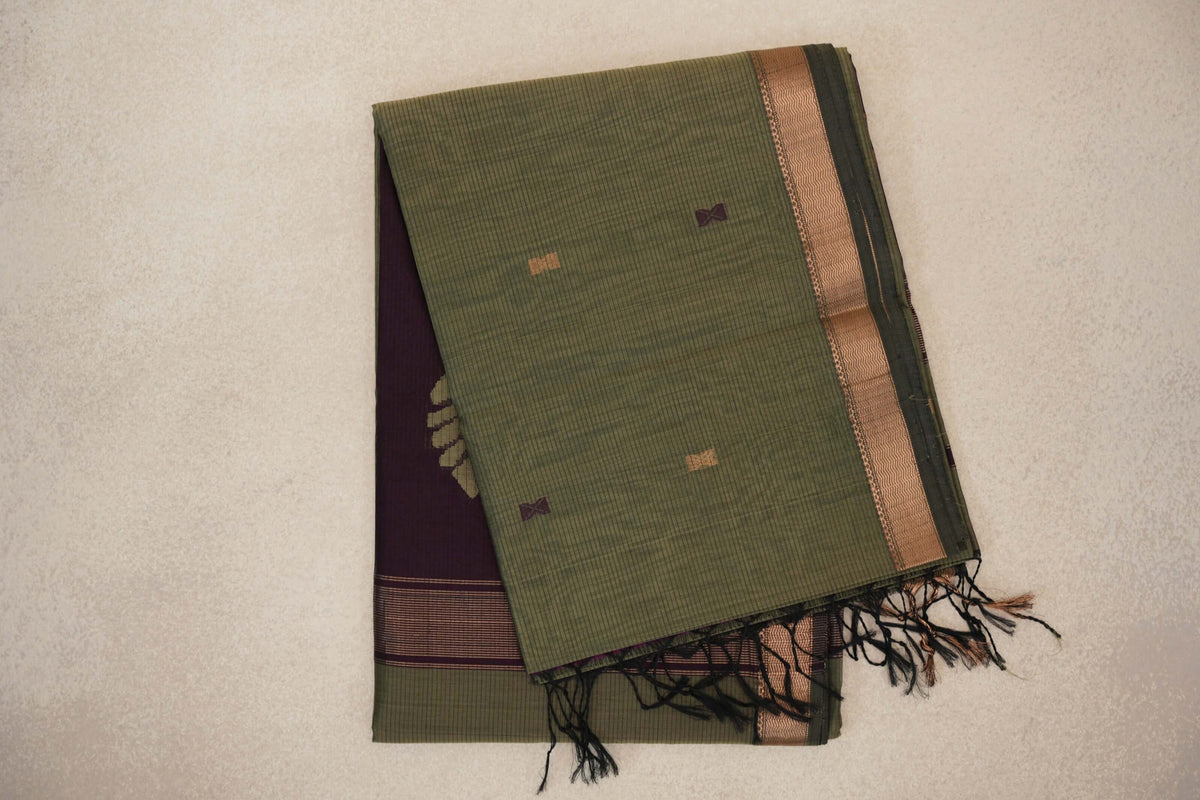 Muted Olive Green Maheshwari Silk Cotton Saree by Shreenivas Silks PSSR0110647