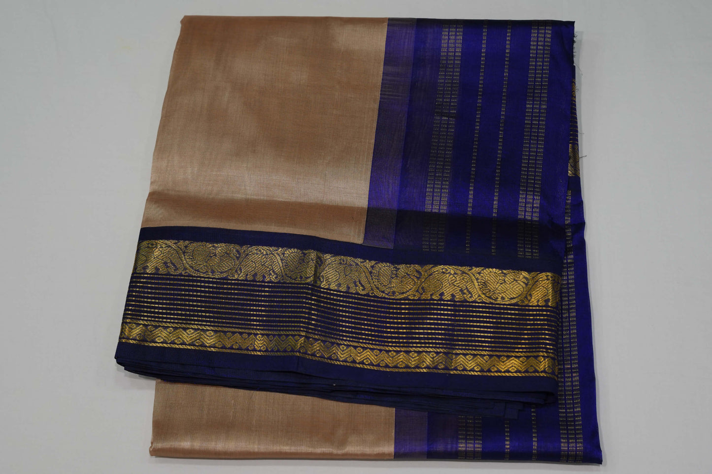 Beige silk cotton saree