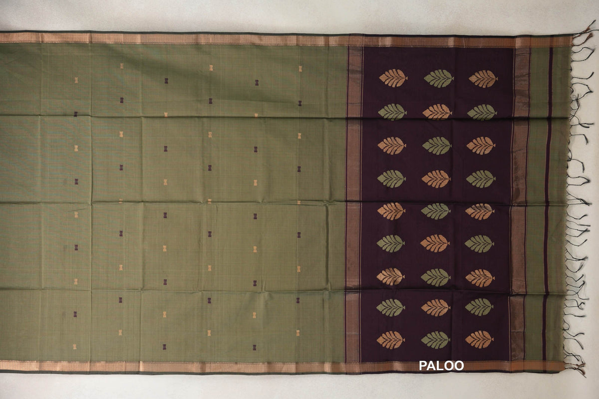 Muted Olive Green Maheshwari Silk Cotton Saree by Shreenivas Silks PSSR0110647