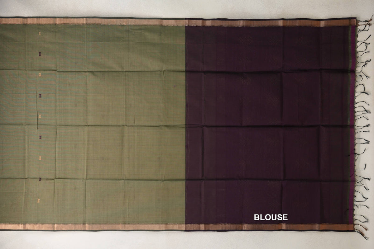 Muted Olive Green Maheshwari Silk Cotton Saree by Shreenivas Silks PSSR0110647