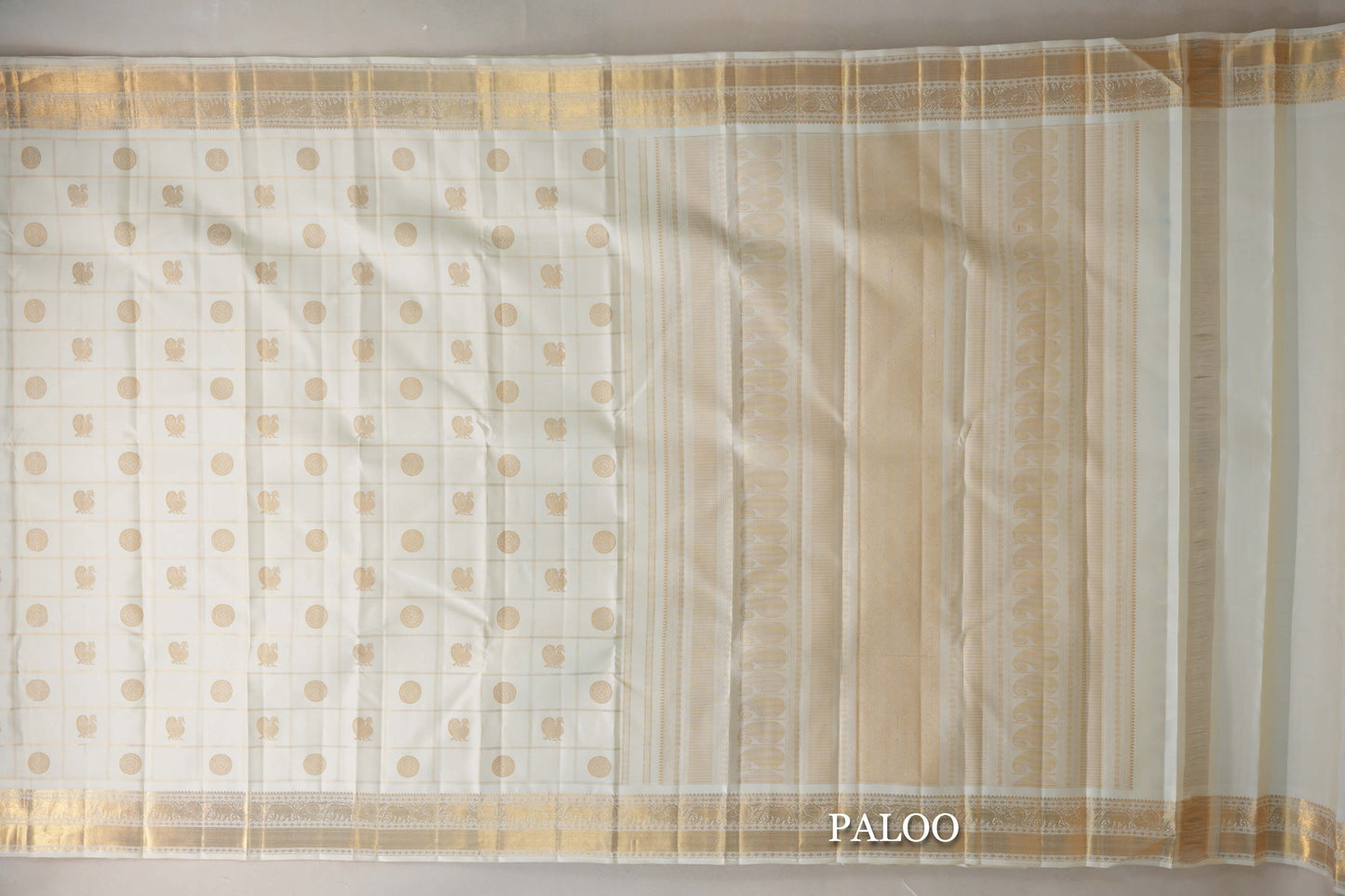 Cream Vintage Heirloom Kanjivaram Silk Saree paloo