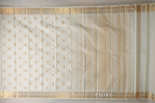 Cream Vintage Heirloom Kanjivaram Silk Saree paloo