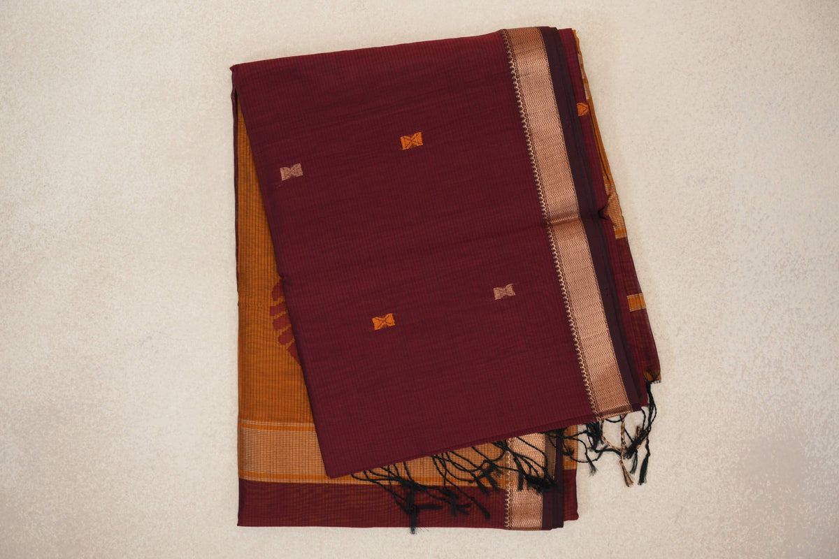 Deep Maroon Maheshwari Silk Cotton Saree by Shreenivas Silks PSSR0110648