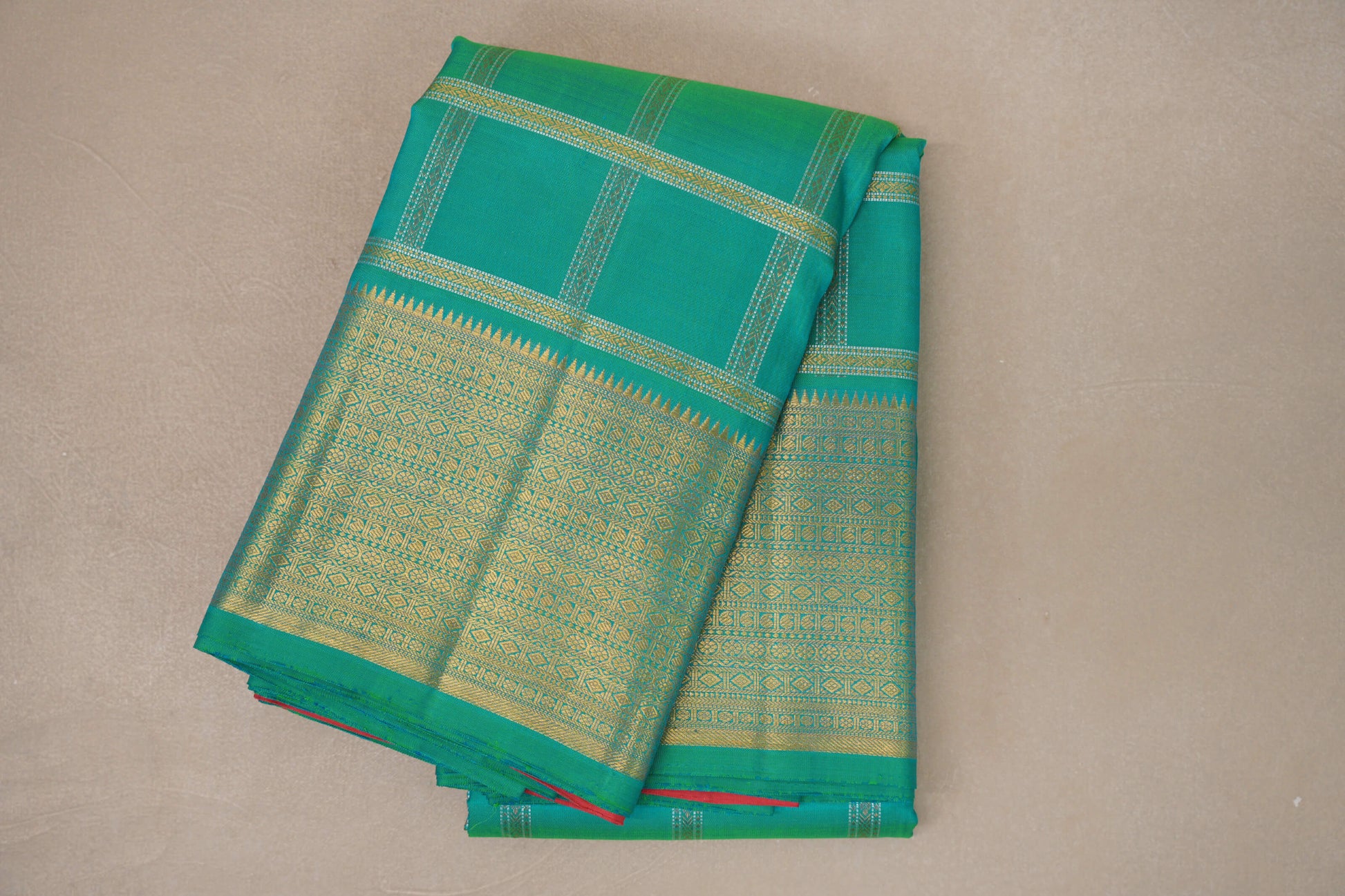 folded Dual Tone Aqua Blue and Parrot Green Vintage Kanjivaram Silk Saree