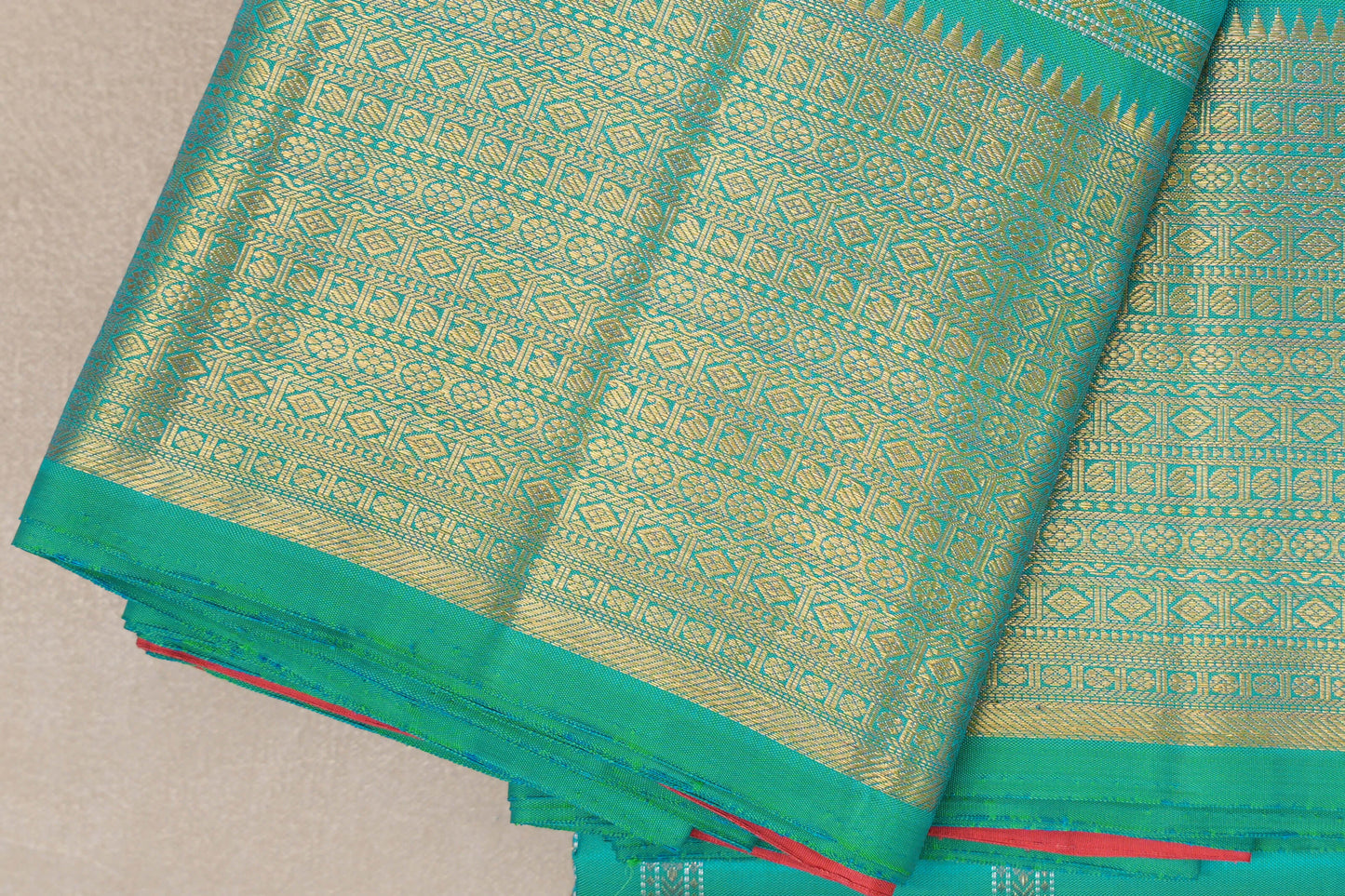 Dual Tone Aqua Blue and Parrot Green Vintage Kanjivaram Silk Sareeborder zoom