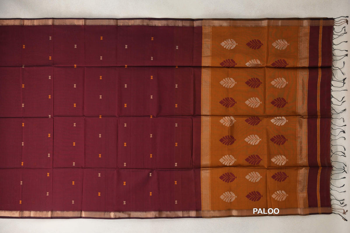 Deep Maroon Maheshwari Silk Cotton Saree by Shreenivas Silks PSSR0110648
