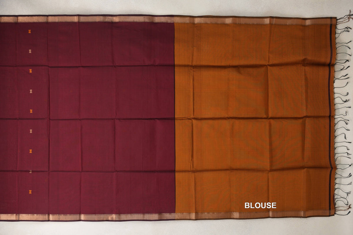 Deep Maroon Maheshwari Silk Cotton Saree by Shreenivas Silks PSSR0110648