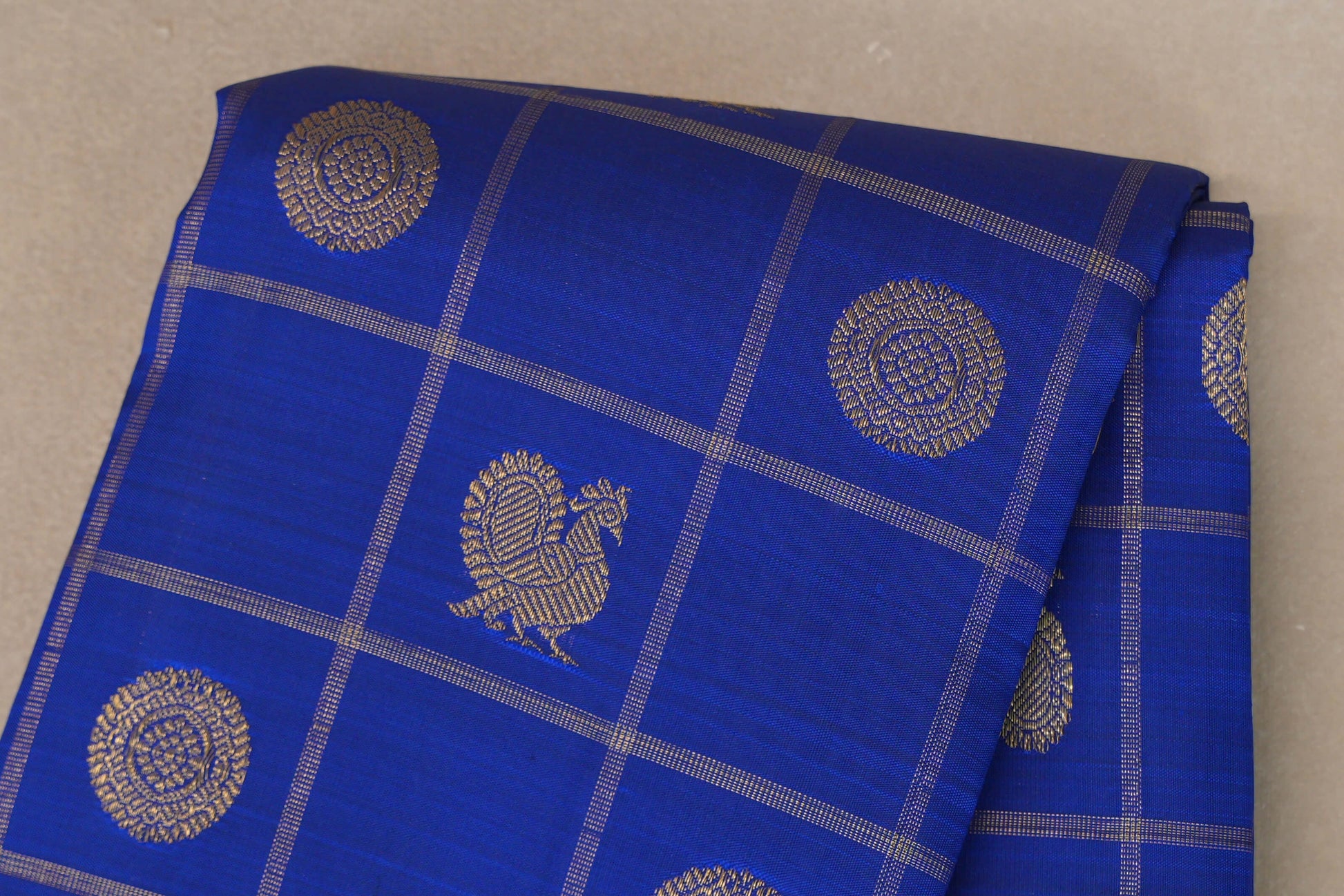 Classic Blue Vintage Heirloom Kanjivaram Silk Saree body zoom