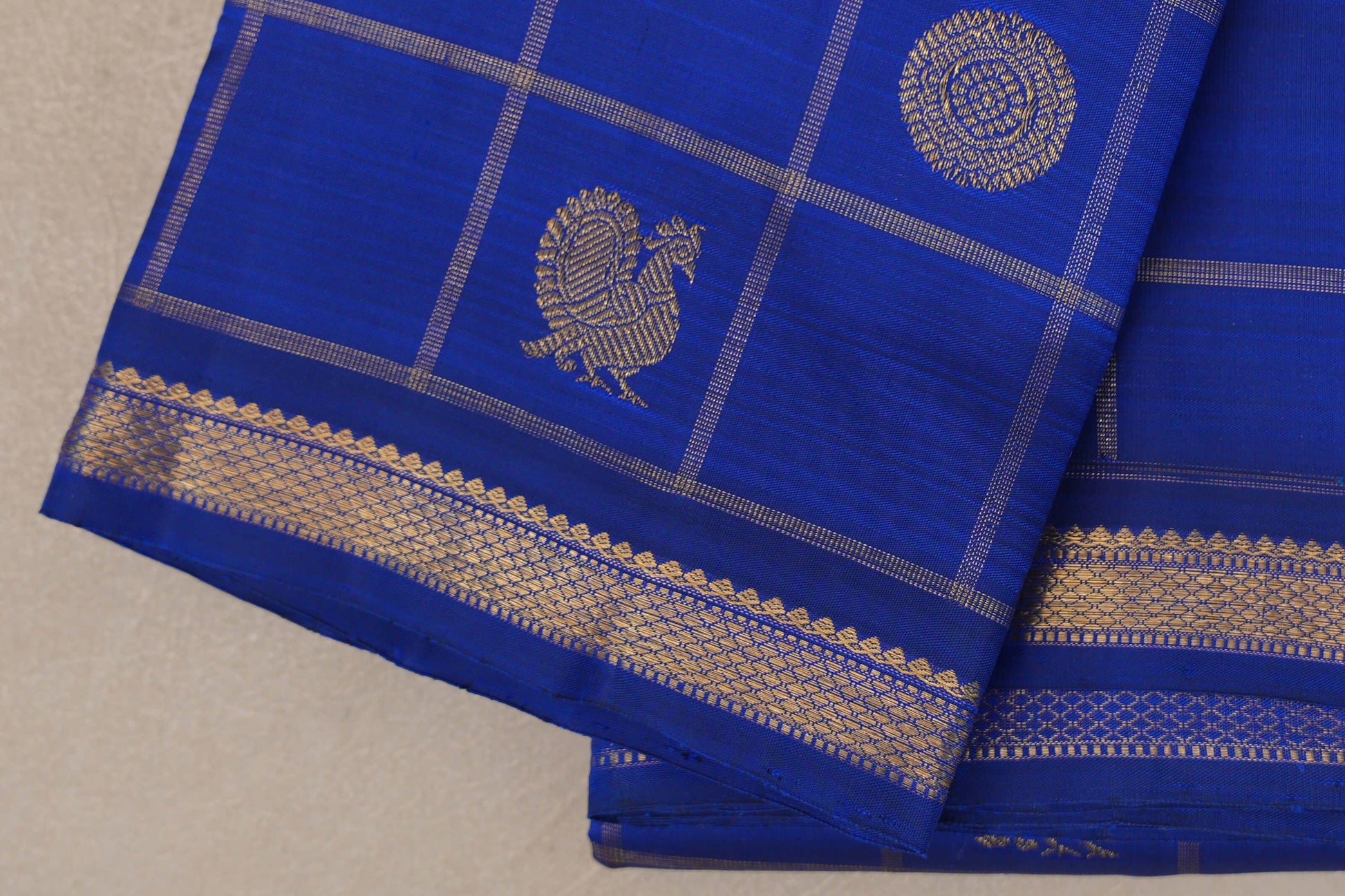 Classic Blue Vintage Heirloom Kanjivaram Silk Saree border zoom