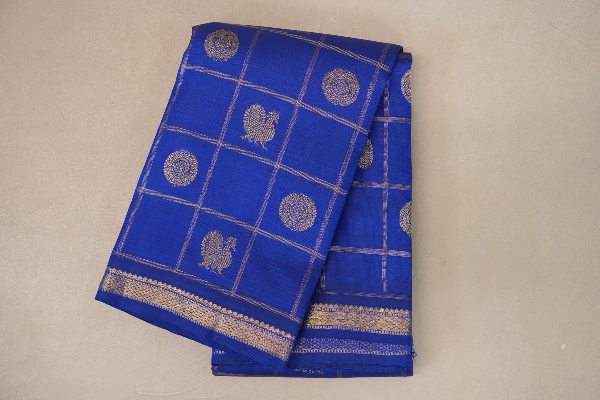 folded Classic Blue Vintage Heirloom Kanjivaram Silk Saree