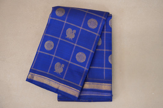folded Classic Blue Vintage Heirloom Kanjivaram Silk Saree
