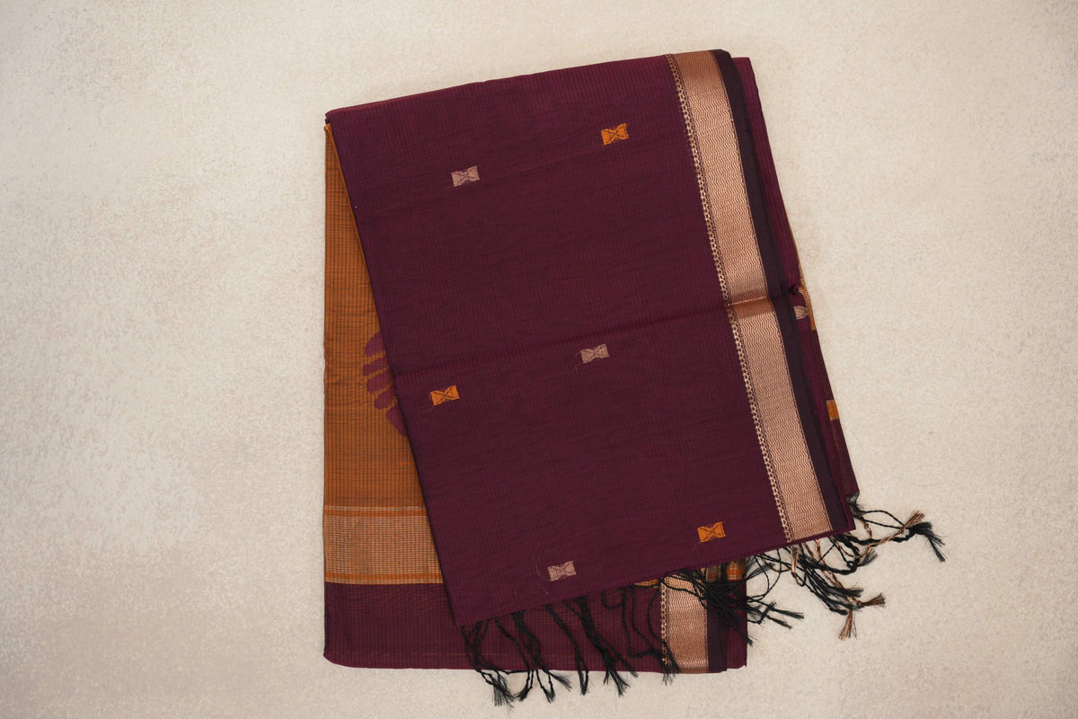 Deep Wine Maheshwari Silk Cotton Saree by Shreenivas Silks PSSR0110650