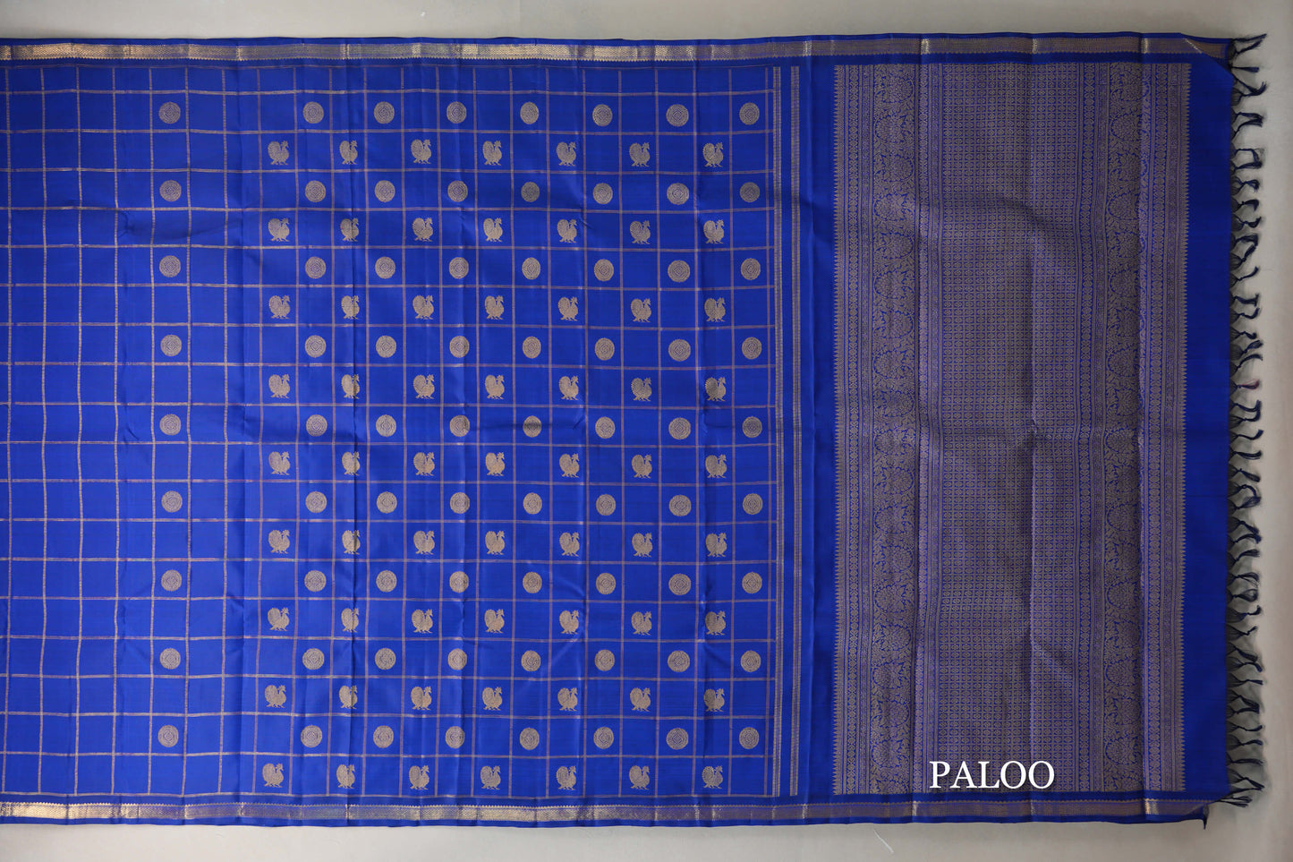 Classic Blue Vintage Heirloom Kanjivaram Silk Saree paloo