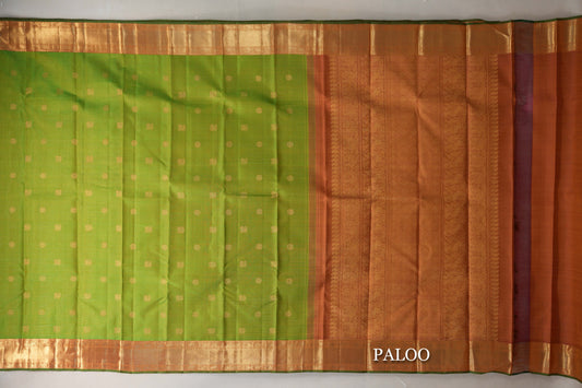 Dual Tone of Parrot Green and Yellow Vintage Heirloom Kanjivaram Silk Saree paloo