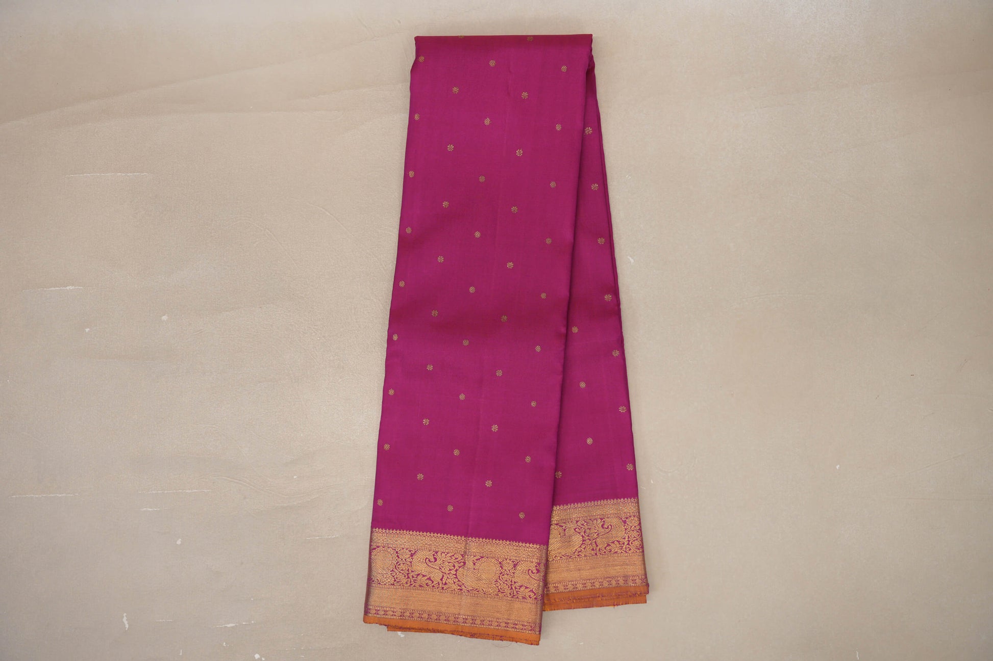 Rani Pink with Mustard Yellow Selvedge Vintage Heirloom Kanjivaram Silk Saree  online
