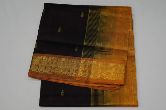 Deep brown silk cotton saree
