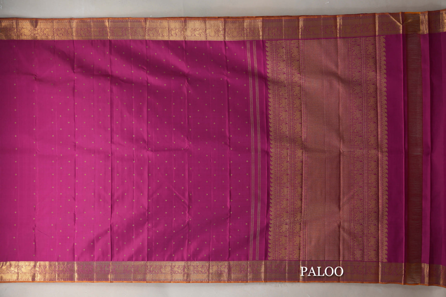 Rani Pink with Mustard Yellow Selvedge Vintage Heirloom Kanjivaram Silk Saree  paloo