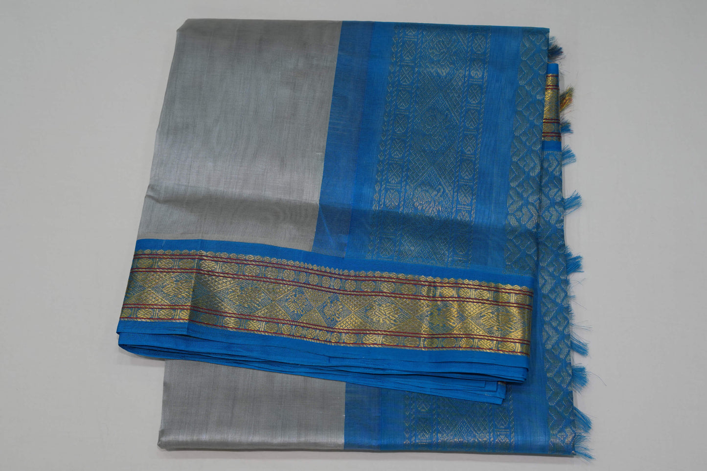 Grey silk cotton saree