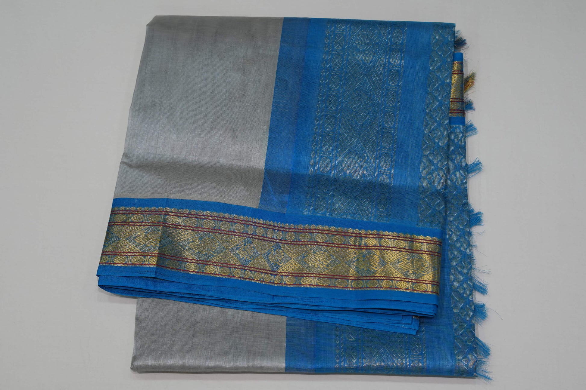 Grey silk cotton saree