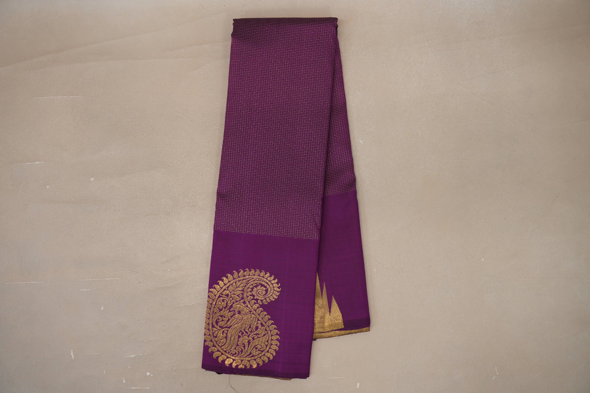 Dark Purple Temple Borders Vintage Kanjivaram Silk Saree 