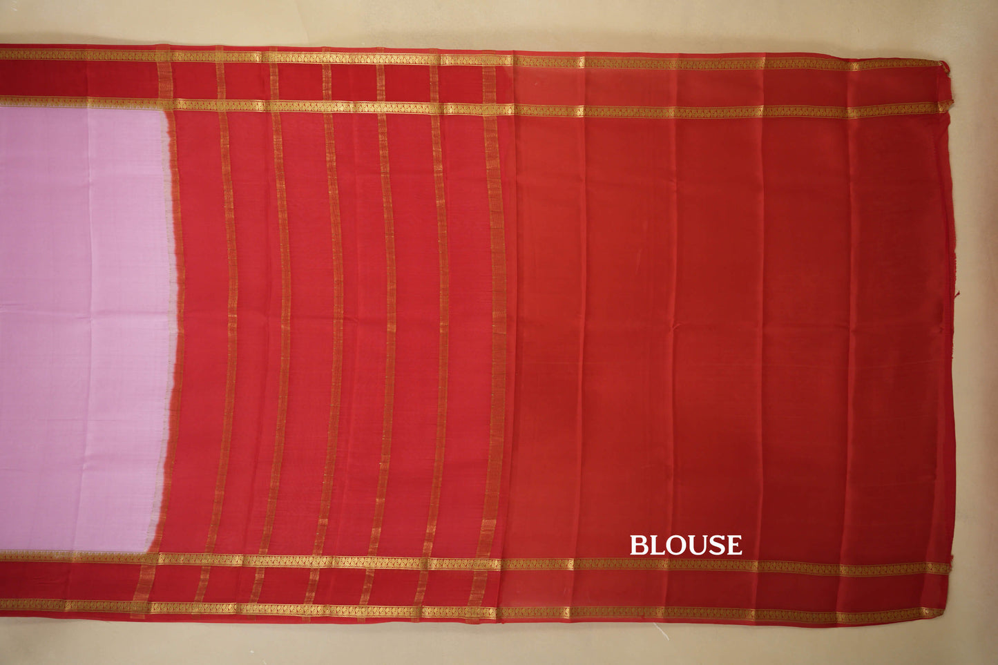 Baby Pink with Red Borders Mysore Silk Saree blouse