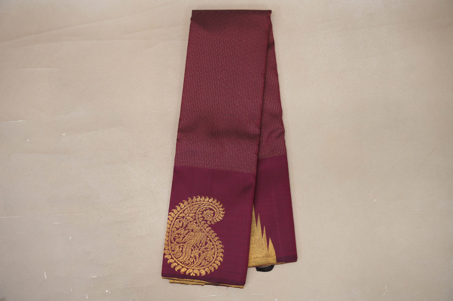 Deep Maroon Temple Borders Vintage Kanjivaram Silk Saree online
