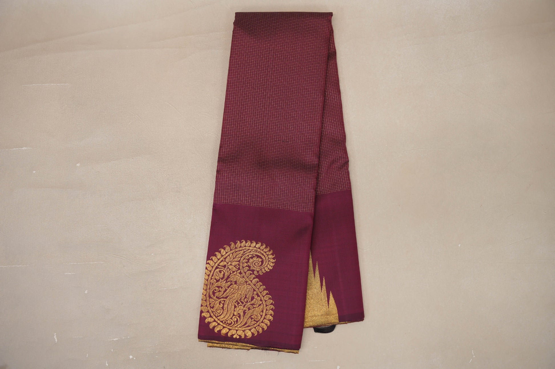 Deep Maroon Temple Borders Vintage Kanjivaram Silk Saree online