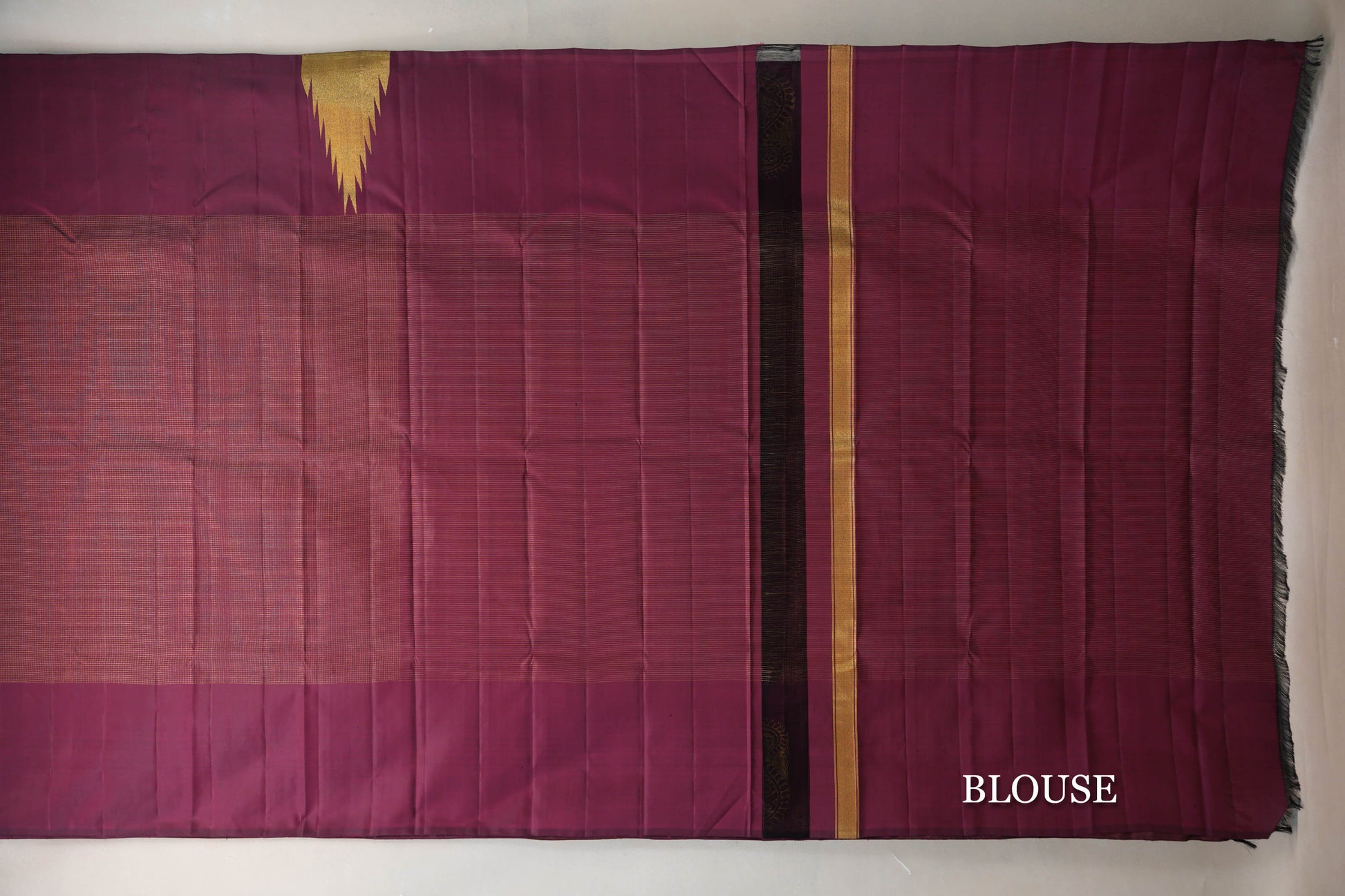 Deep Maroon Temple Borders Vintage Kanjivaram Silk Saree blouse